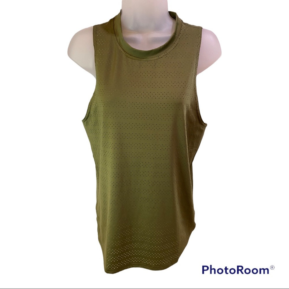 ZYIA Active Tank Small Perforated Sleeveless Round Neck Olive Green